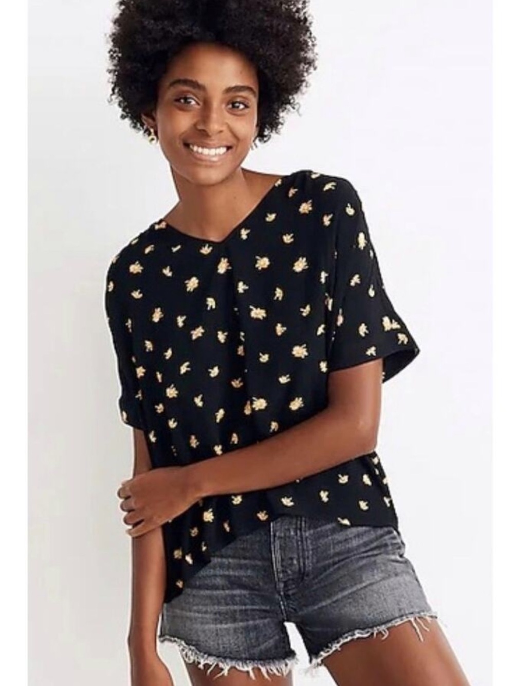 NWT Madewell Black Top - Yellow flowers